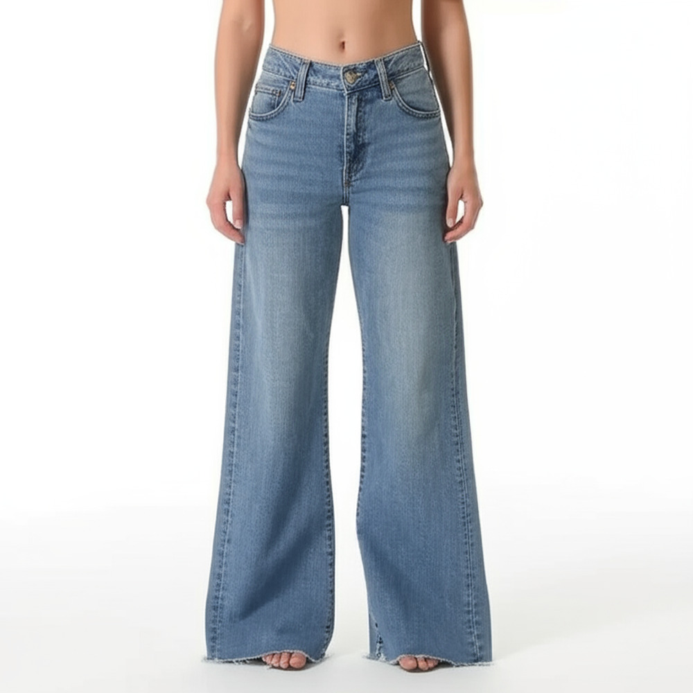 OAT Jeans Womens Size 26 Light Wash Blue‎ High Waisted Frayed Hem Distressed